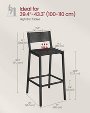 Set of 2 Charcoal Gray and Black Bar Stools with Metal Frame for Kitchen or Home by Vasagle