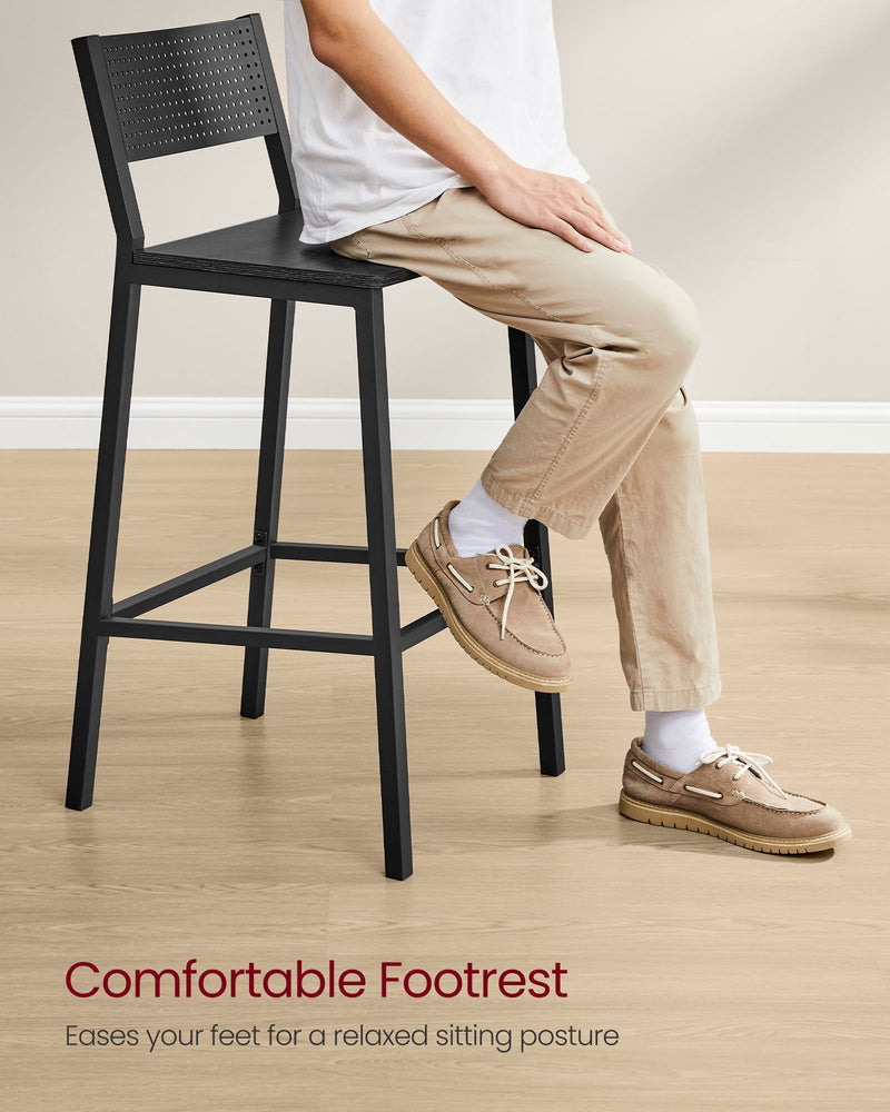 Set of 2 Charcoal Gray and Black Bar Stools with Metal Frame for Kitchen or Home by Vasagle