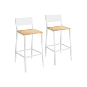 Set of 2 Oak Beige and White Bar Stools with Footrest for Kitchen Counter by Vasagle
