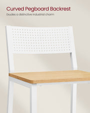 Set of 2 Oak Beige and White Bar Stools with Footrest for Kitchen Counter by Vasagle