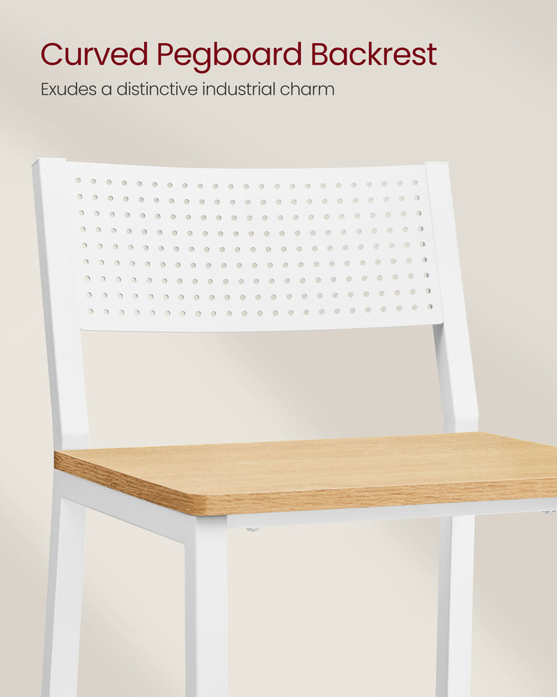 Set of 2 Oak Beige and White Bar Stools with Footrest for Kitchen Counter by Vasagle