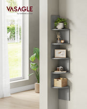 Five Tier Wall Mounted Corner Shelf in Dove Grey Space Saving Display Unit by Vasagle