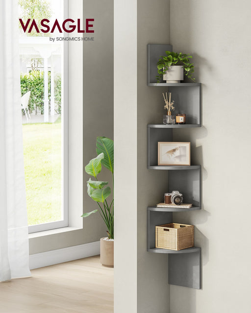 Five Tier Wall Mounted Corner Shelf in Dove Grey Space Saving Display Unit by Vasagle