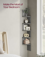 Five Tier Wall Mounted Corner Shelf in Dove Grey Space Saving Display Unit by Vasagle