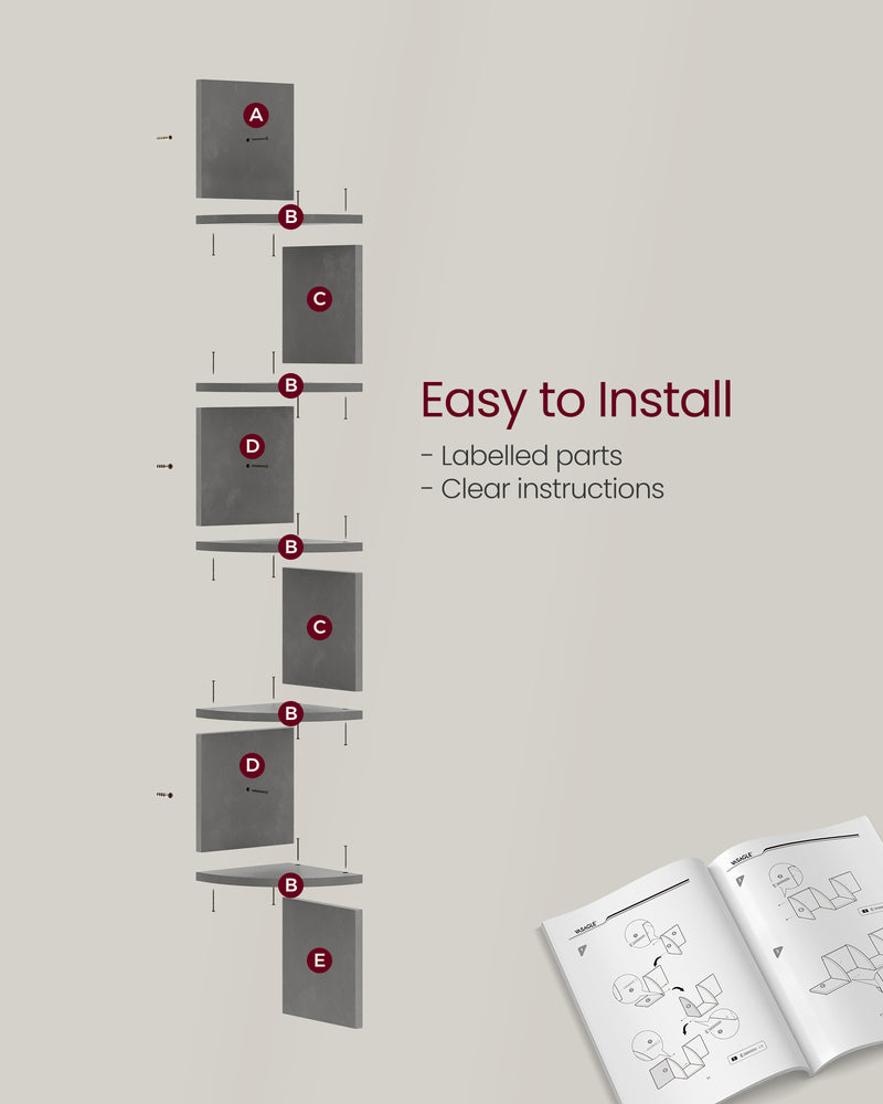 Five Tier Wall Mounted Corner Shelf in Dove Grey Space Saving Display Unit by Vasagle