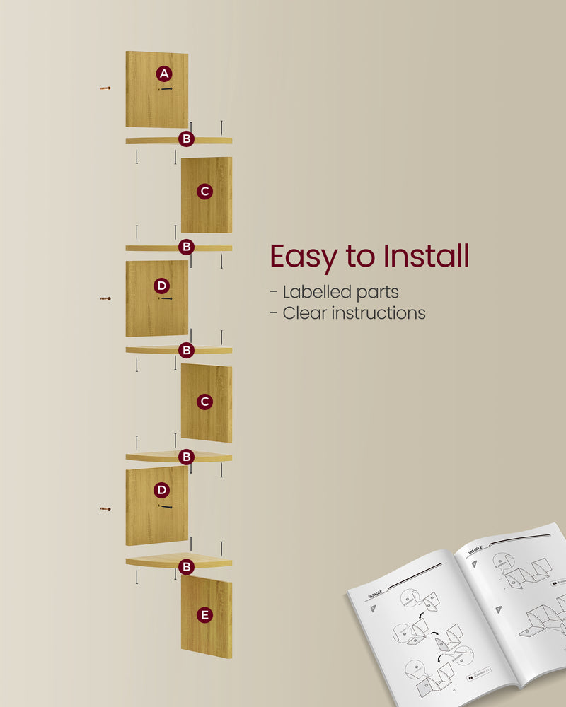 5 Tier Wall Mounted Corner Shelf in Natural Oak for Space Saving Storage by Vasagle