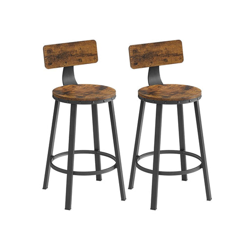 Set of 2 Rustic Brown Bar Stools with Backrests Height Adjustable Metal Frame by Vasagle VASAGLE