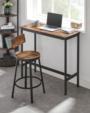 Set of 2 Rustic Brown Bar Stools with Backrests Height Adjustable Metal Frame by Vasagle VASAGLE