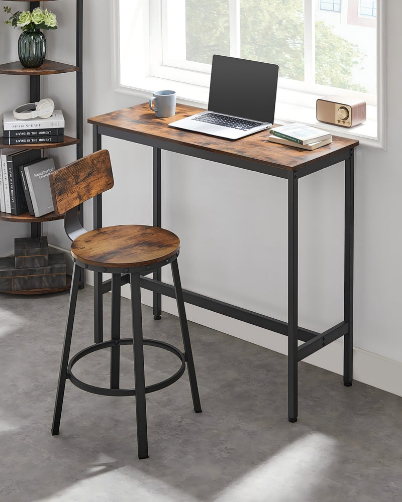 Set of 2 Rustic Brown Bar Stools with Backrests Height Adjustable Metal Frame by Vasagle VASAGLE