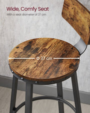 Set of 2 Rustic Brown Bar Stools with Backrests Height Adjustable Metal Frame by Vasagle VASAGLE