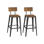 Set of 2 Rustic Brown and Black Industrial Bar Stools with Backrests for Kitchen by Vasagle