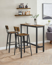 Set of 2 Rustic Brown and Black Industrial Bar Stools with Backrests for Kitchen by Vasagle