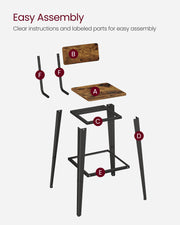 Set of 2 Rustic Brown and Black Industrial Bar Stools with Backrests for Kitchen by Vasagle