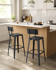 Set of 2 Black Bar Stools with Backrest and Steel Frame for Kitchen or Bar by Vasagle