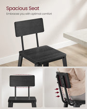 Set of 2 Black Bar Stools with Backrest and Steel Frame for Kitchen or Bar by Vasagle