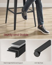 Set of 2 Black Bar Stools with Backrest and Steel Frame for Kitchen or Bar by Vasagle