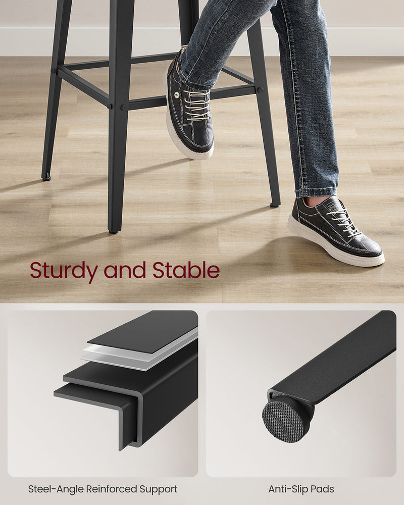 Set of 2 Black Bar Stools with Backrest and Steel Frame for Kitchen or Bar by Vasagle