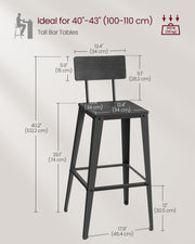 Set of 2 Black Bar Stools with Backrests and Steel Frames for Kitchen or Home Bar by Vasagle VASAGLE