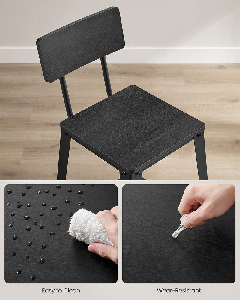 Set of 2 Black Bar Stools with Backrest and Steel Frame for Kitchen or Bar by Vasagle