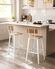 Set of 2 Bar Stools with Backrest Easy Assembly Wheat Brown and White Finish by Vasagle
