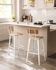 Set of 2 Bar Stools with Backrest in Wheat Brown and Cloud White Easy to Assemble by Vasagle VASAGLE