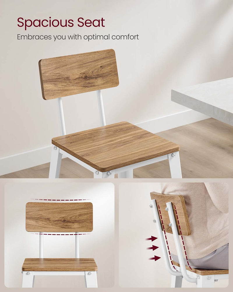 Set of 2 Bar Stools with Backrest in Wheat Brown and Cloud White Easy to Assemble by Vasagle VASAGLE