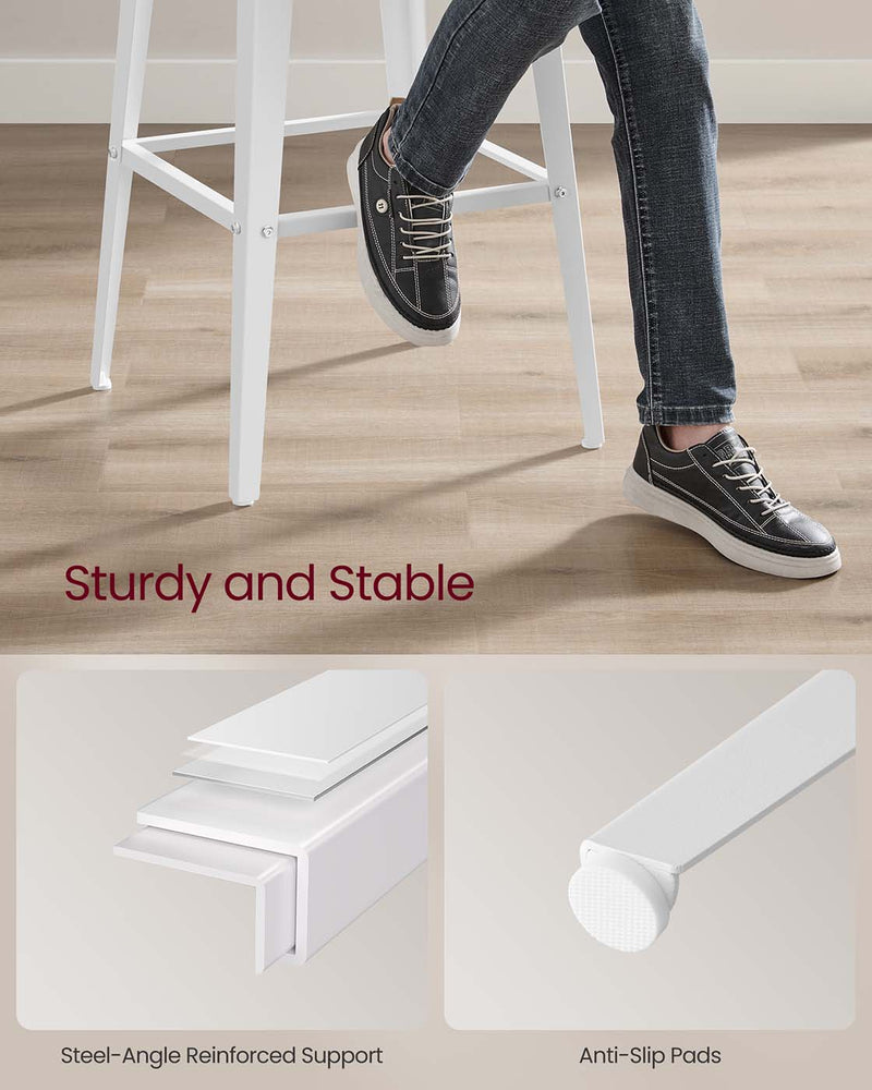 Set of 2 Bar Stools with Backrest Easy Assembly Wheat Brown and White Finish by Vasagle