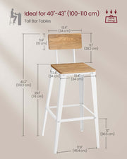 Set of 2 Bar Stools with Backrest Easy Assembly Wheat Brown and White Finish by Vasagle