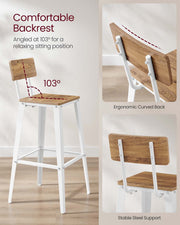Set of 2 Bar Stools with Backrest in Wheat Brown and Cloud White Easy to Assemble by Vasagle VASAGLE