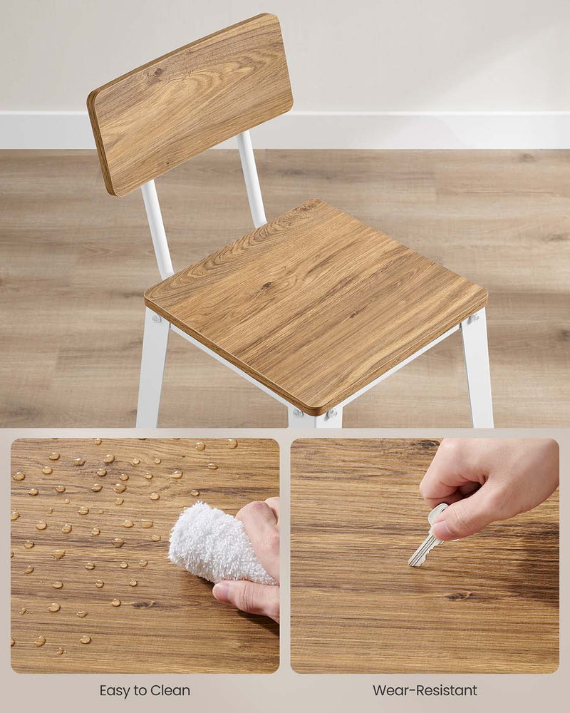 Set of 2 Bar Stools with Backrest Easy Assembly Wheat Brown and White Finish by Vasagle