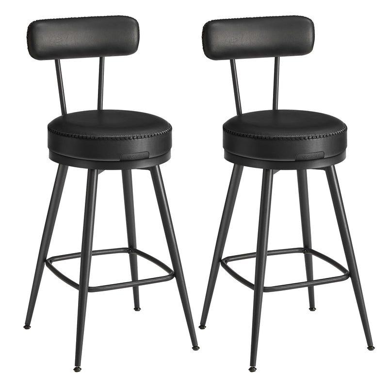 Set of 2 Swivel Bar Stools 65cm Mid Century Faux Leather Counter Chairs for Kitchen by Vasagle
