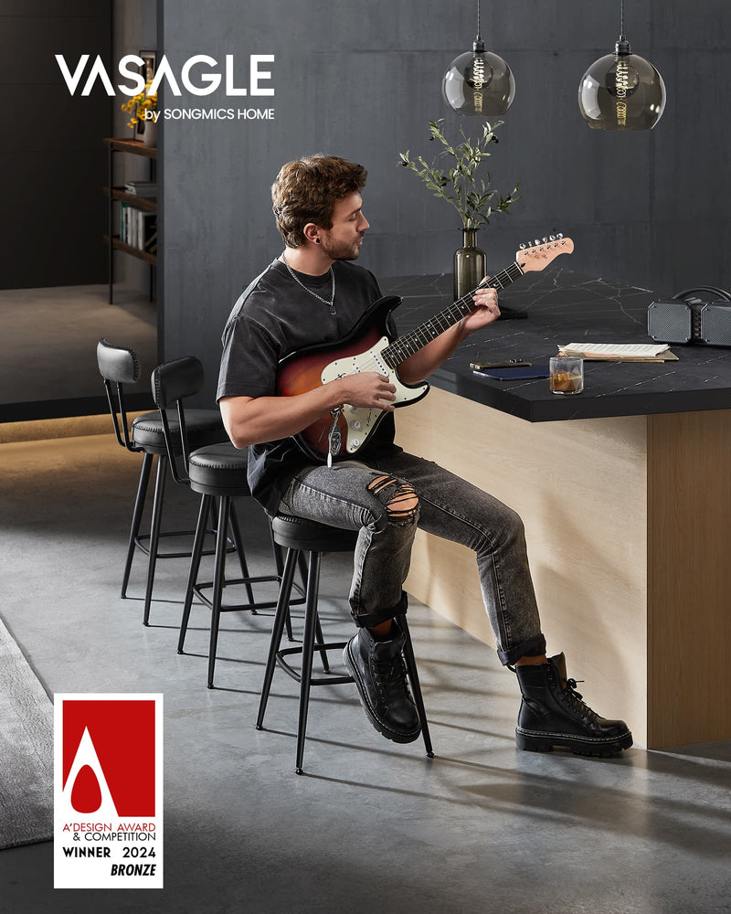 Set of 2 Swivel Bar Stools 65cm Mid Century Faux Leather Counter Chairs for Kitchen by Vasagle