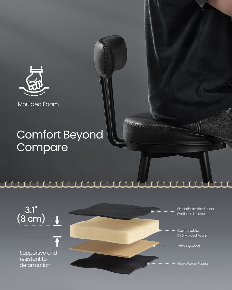 Set of 2 Swivel Bar Stools 65cm Mid Century Faux Leather Counter Chairs for Kitchen by Vasagle