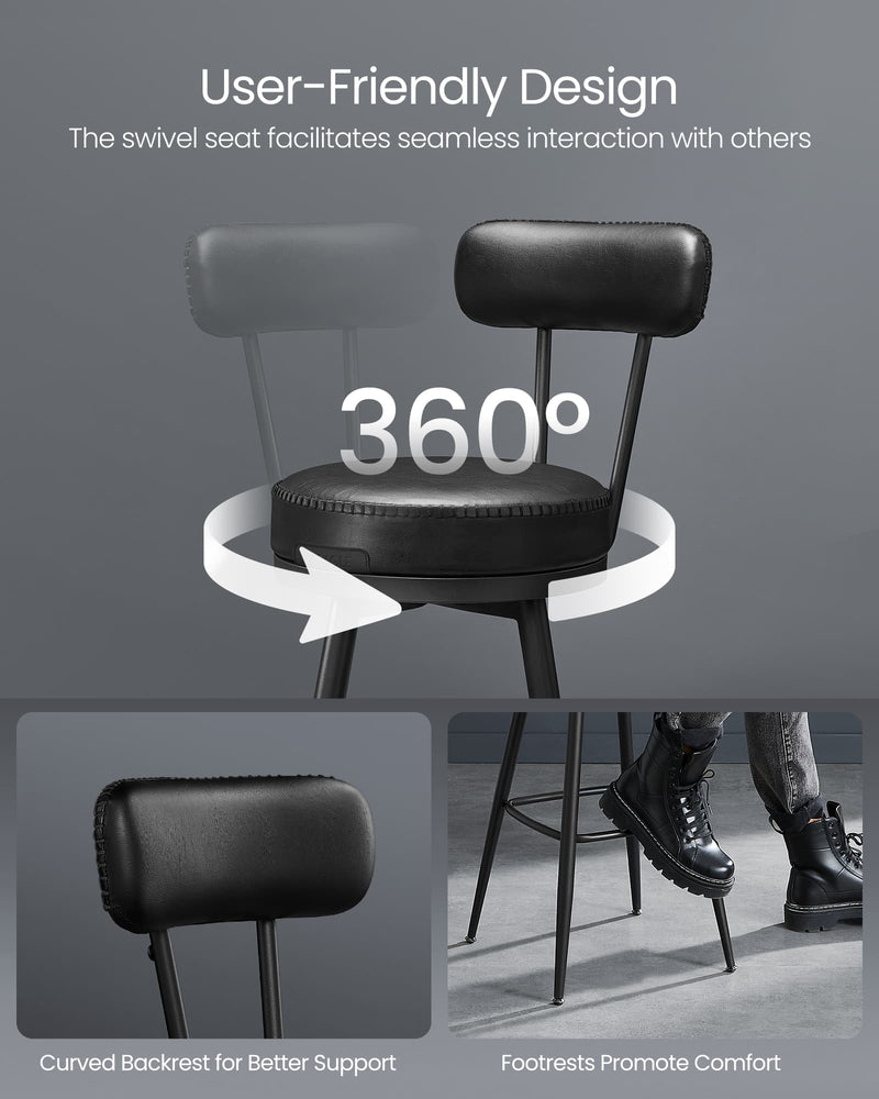 Set of 2 Swivel Bar Stools 65cm Mid Century Faux Leather Counter Chairs for Kitchen by Vasagle