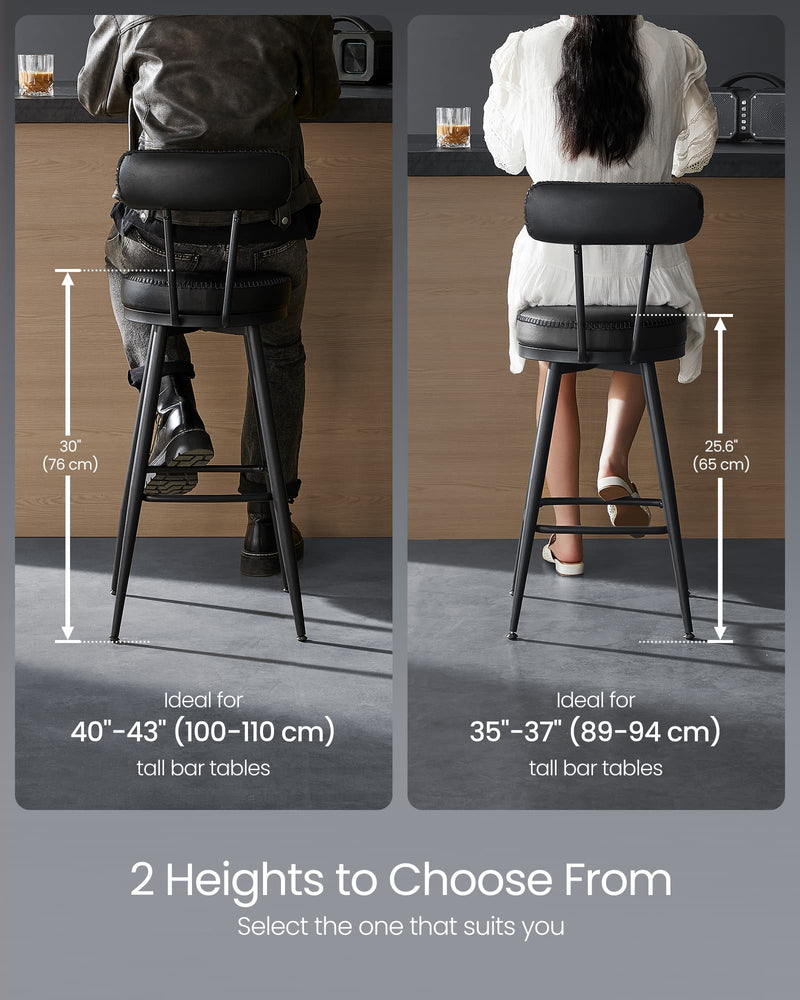 Set of 2 Swivel Bar Stools 65cm Mid Century Faux Leather Counter Chairs for Kitchen by Vasagle