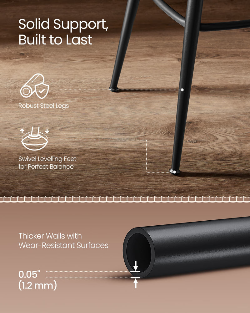 Set of 2 Mid Century Swivel Bar Stools 65cm Faux Leather Chairs for Kitchen by Vasagle