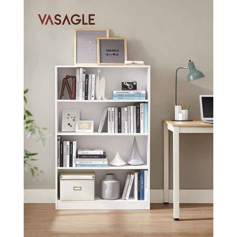4 Tier Wooden Bookcase with Adjustable Shelves for Home or Office Storage by Vasagle