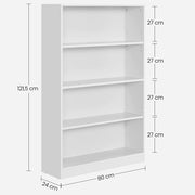 4 Tier Wooden Bookcase with Adjustable Shelves for Home or Office Storage by Vasagle