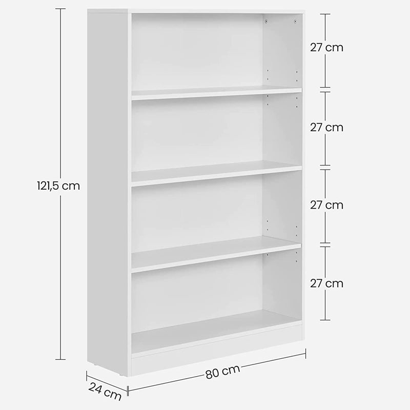4 Tier Wooden Bookcase with Adjustable Shelves for Home or Office Storage by Vasagle