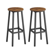 Set of 2 Rustic Brown and Black Bar Stools 74 cm High for Kitchen or Breakfast Bar by Vasagle