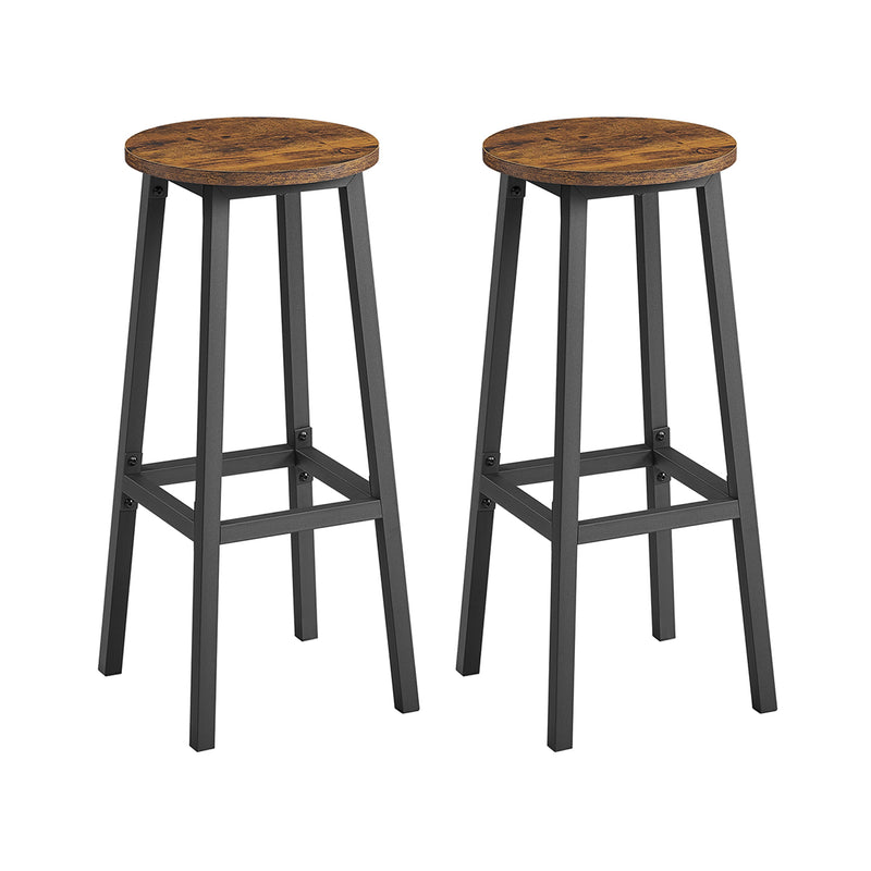 Set of 2 Rustic Brown and Black Bar Stools 74 cm High for Kitchen or Breakfast Bar by Vasagle