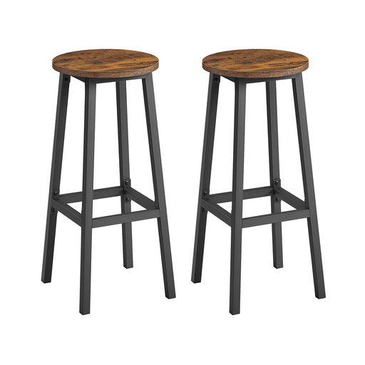 Set of 2 Rustic Brown and Black Bar Stools 74 cm High for Kitchen or Breakfast Bar by Vasagle