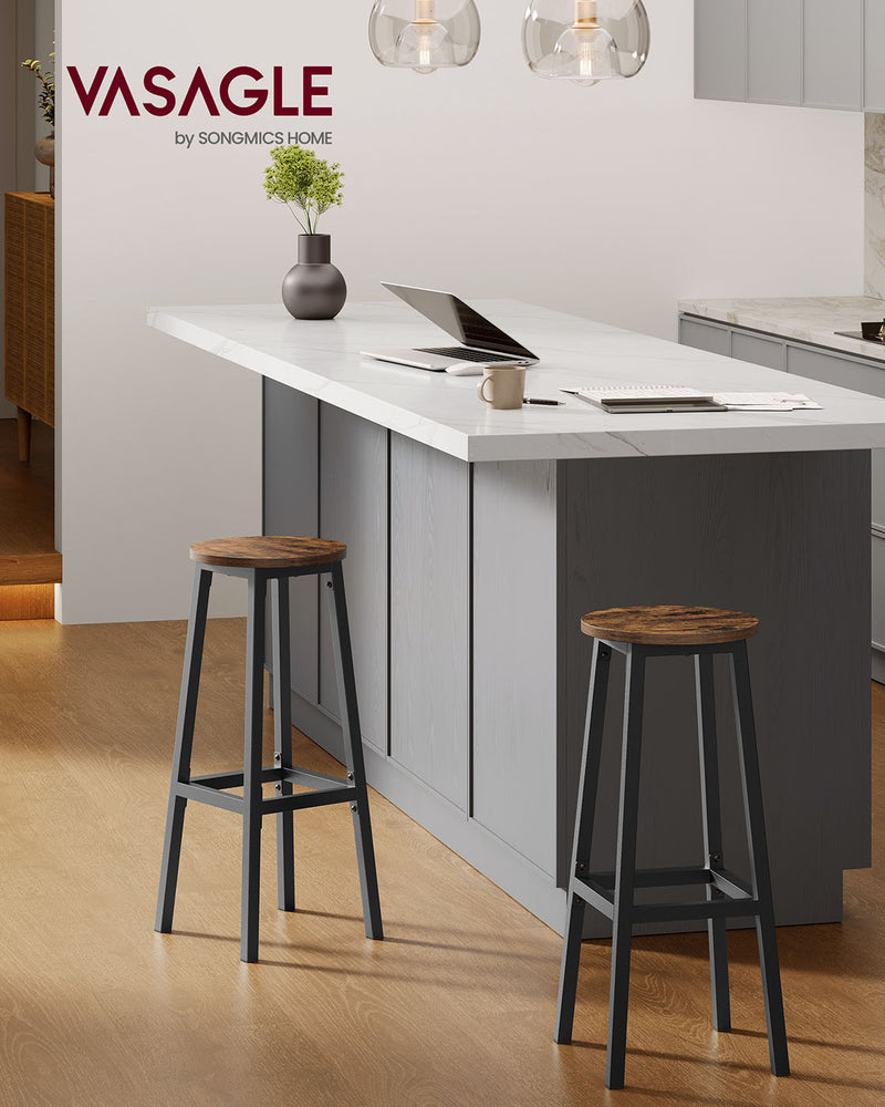 Set of 2 Rustic Brown and Black Bar Stools 74 cm High for Kitchen or Breakfast Bar by Vasagle