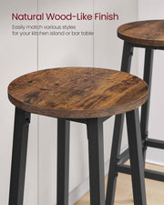 Set of 2 Rustic Brown and Black Bar Stools 74 cm High for Kitchen or Breakfast Bar by Vasagle