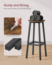 Set of 2 Rustic Brown and Black Bar Stools 74 cm High for Kitchen or Breakfast Bar by Vasagle