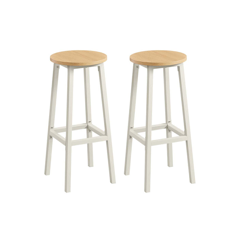 Set of 2 Bar Stools 74 cm High Golden Oak and White for Kitchen or Breakfast Bar by Vasagle