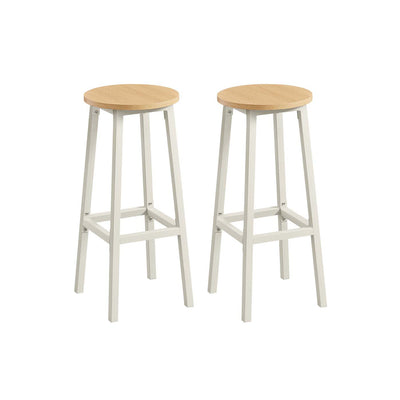 Set of 2 Bar Stools 74 cm High Golden Oak and White for Kitchen or Breakfast Bar by Vasagle