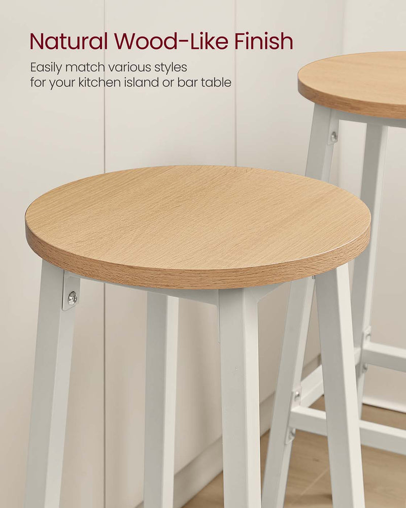 Set of 2 Bar Stools 74 cm High Golden Oak and White for Kitchen or Breakfast Bar by Vasagle