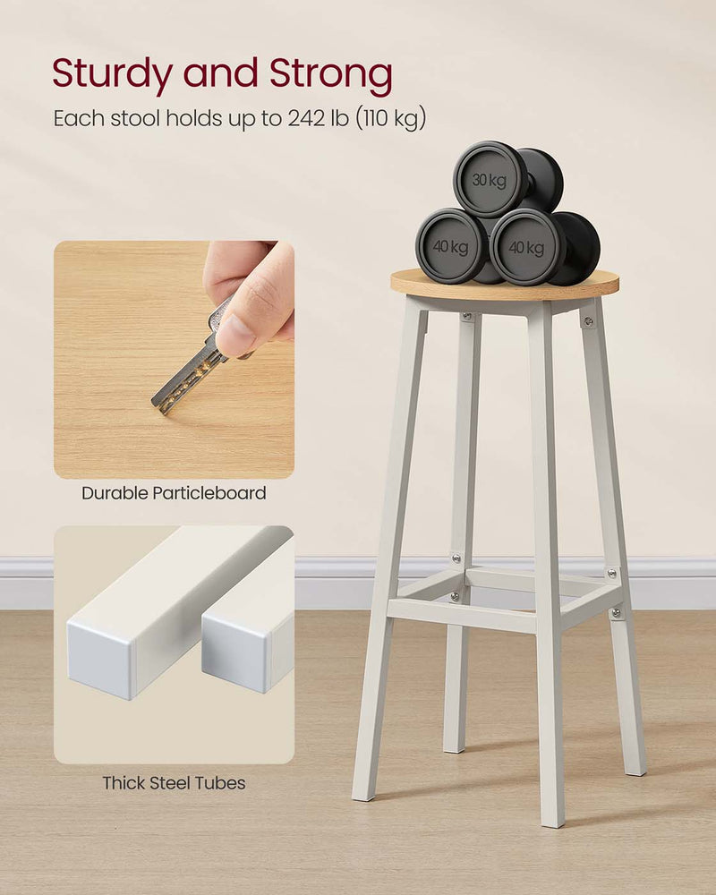 Set of 2 Bar Stools 74 cm High Golden Oak and White for Kitchen or Breakfast Bar by Vasagle