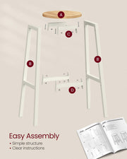 Set of 2 Bar Stools 74 cm High Golden Oak and White for Kitchen or Breakfast Bar by Vasagle